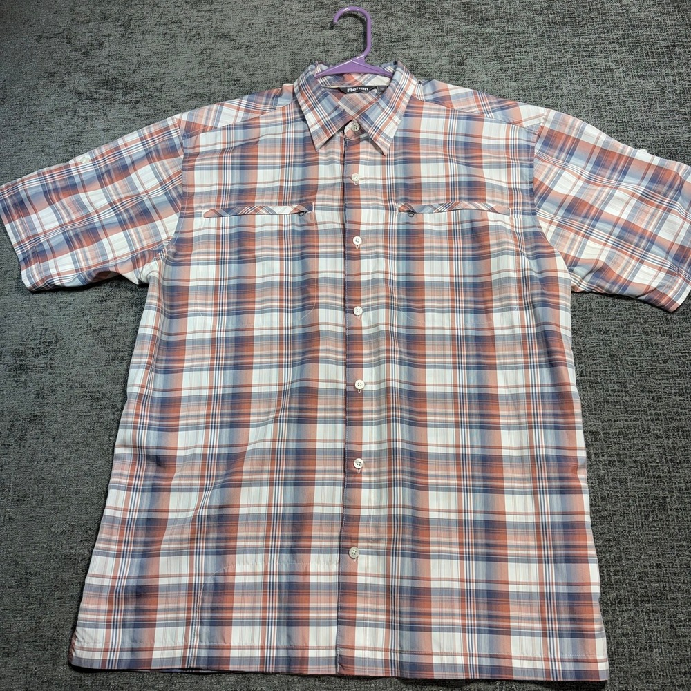 Rohan Pacific Shirt Mens Large Blue Orange Plaid Short Sleeve Technical Travel